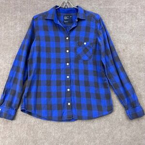 American Eagle Outfitters Womens Plaid Flannel Shirt Size 8 Blue Black